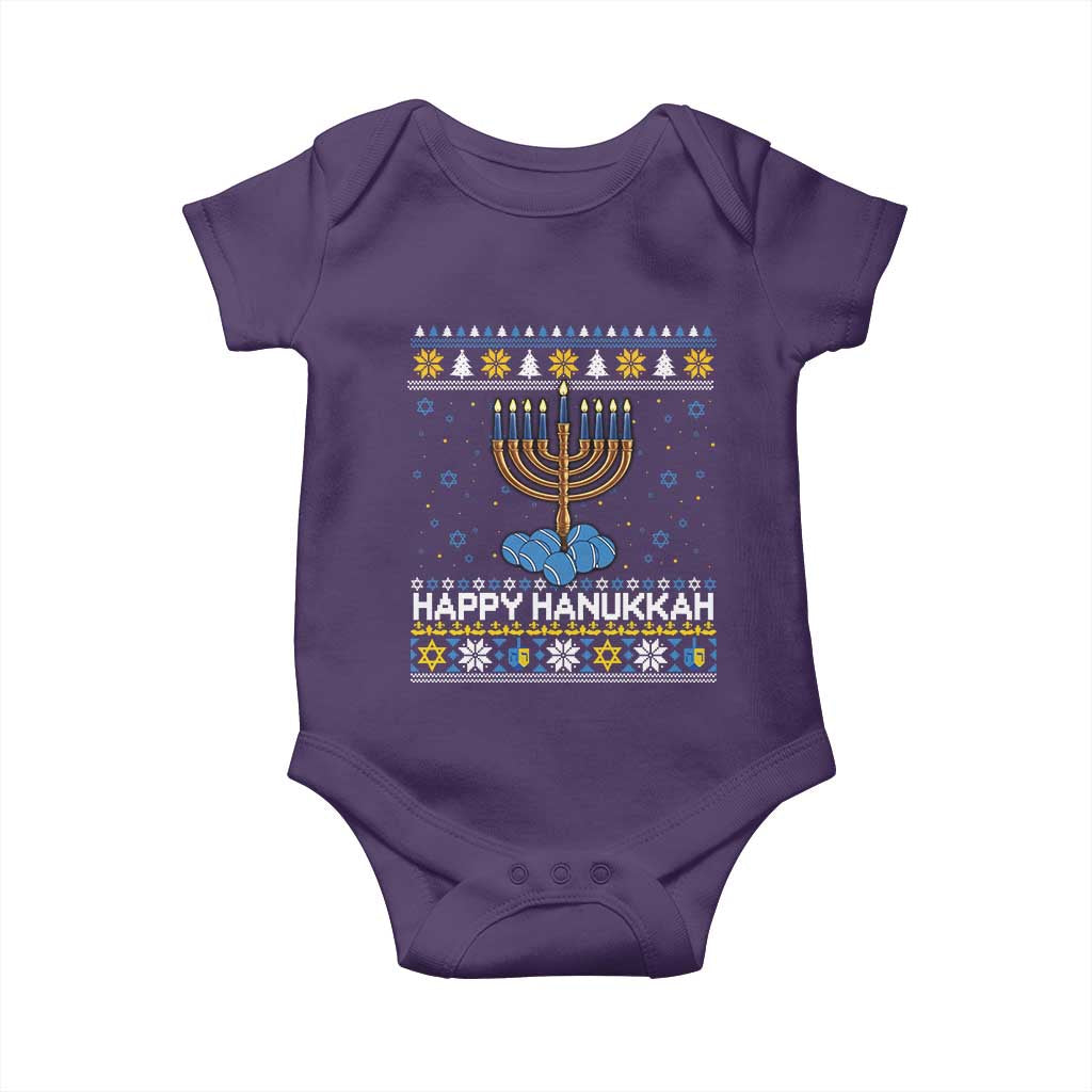 Funny Happy Hanukkah Ugly Sweater Tennis Lover Gift Baby Onesie TS12 Purple Print Your Wear