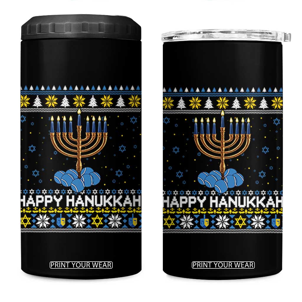 Funny Happy Hanukkah Ugly Sweater Tennis Lover Gift 4 in 1 Can Cooler Tumbler TS12 One Size: 16 oz Black Print Your Wear