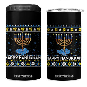 Funny Happy Hanukkah Ugly Sweater Tennis Lover Gift 4 in 1 Can Cooler Tumbler TS12 One Size: 16 oz Black Print Your Wear