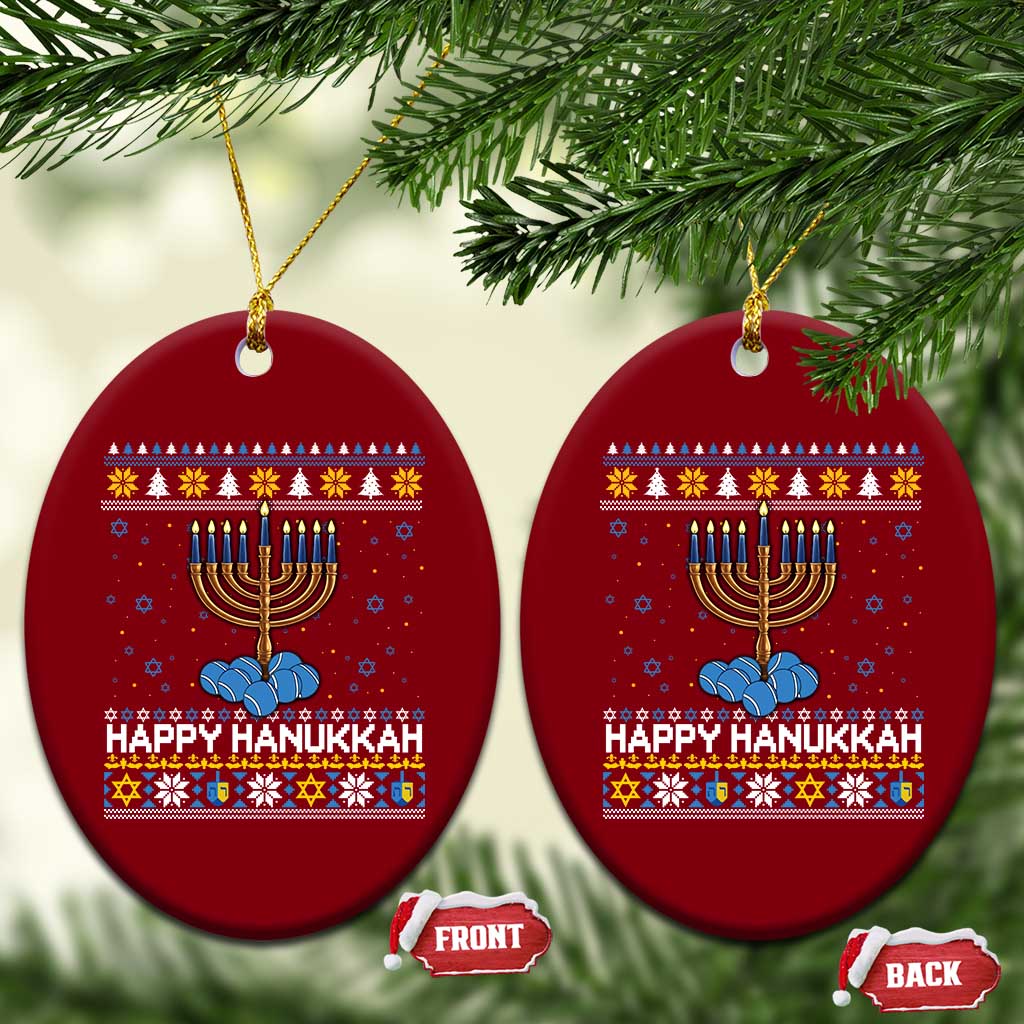 Funny Happy Hanukkah Ugly Sweater Tennis Lover Gift Ceramic Ornament TS12 Print Your Wear