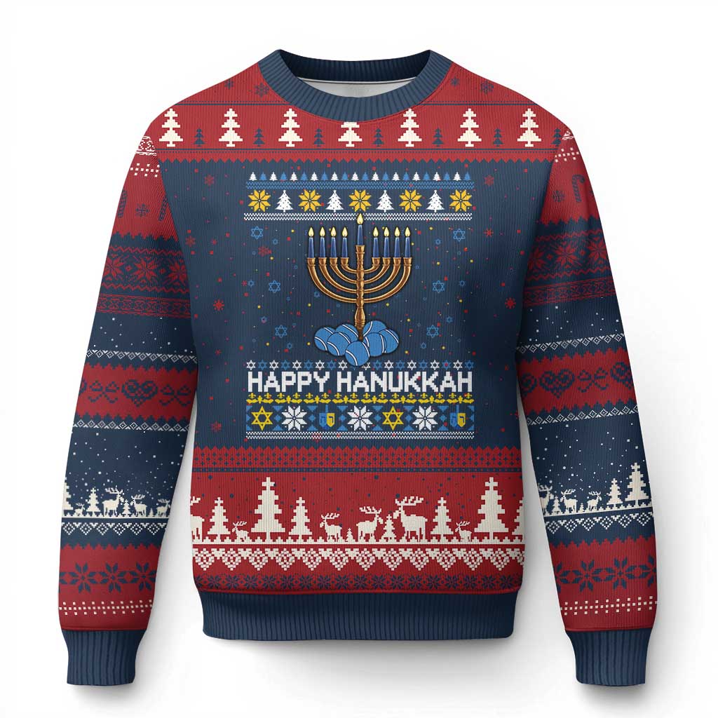 Funny Happy Hanukkah Ugly Sweater Tennis Lover Gift Ugly Christmas Sweater TS12 Navy Red Print Your Wear