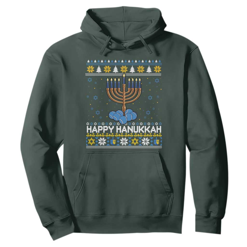 Funny Happy Hanukkah Ugly Sweater Tennis Lover Gift Hoodie TS12 Dark Forest Green Print Your Wear