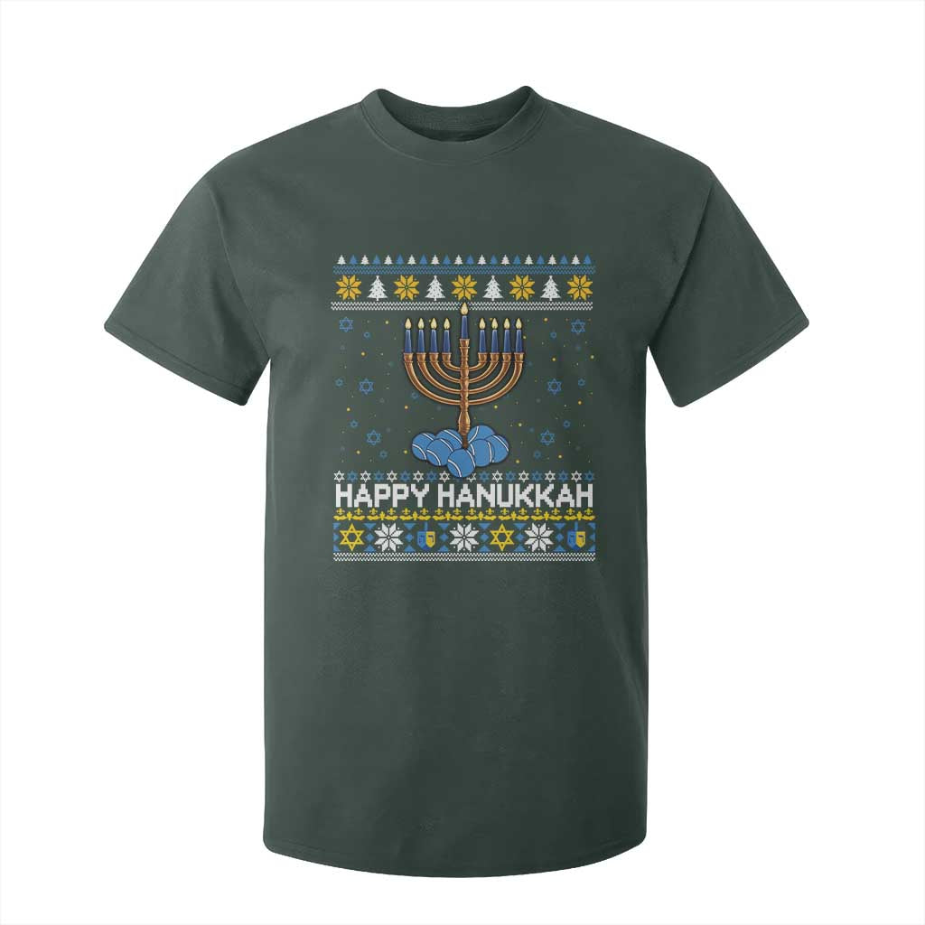 Funny Happy Hanukkah Ugly Sweater Tennis Lover Gift T Shirt For Kid TS12 Dark Forest Green Print Your Wear