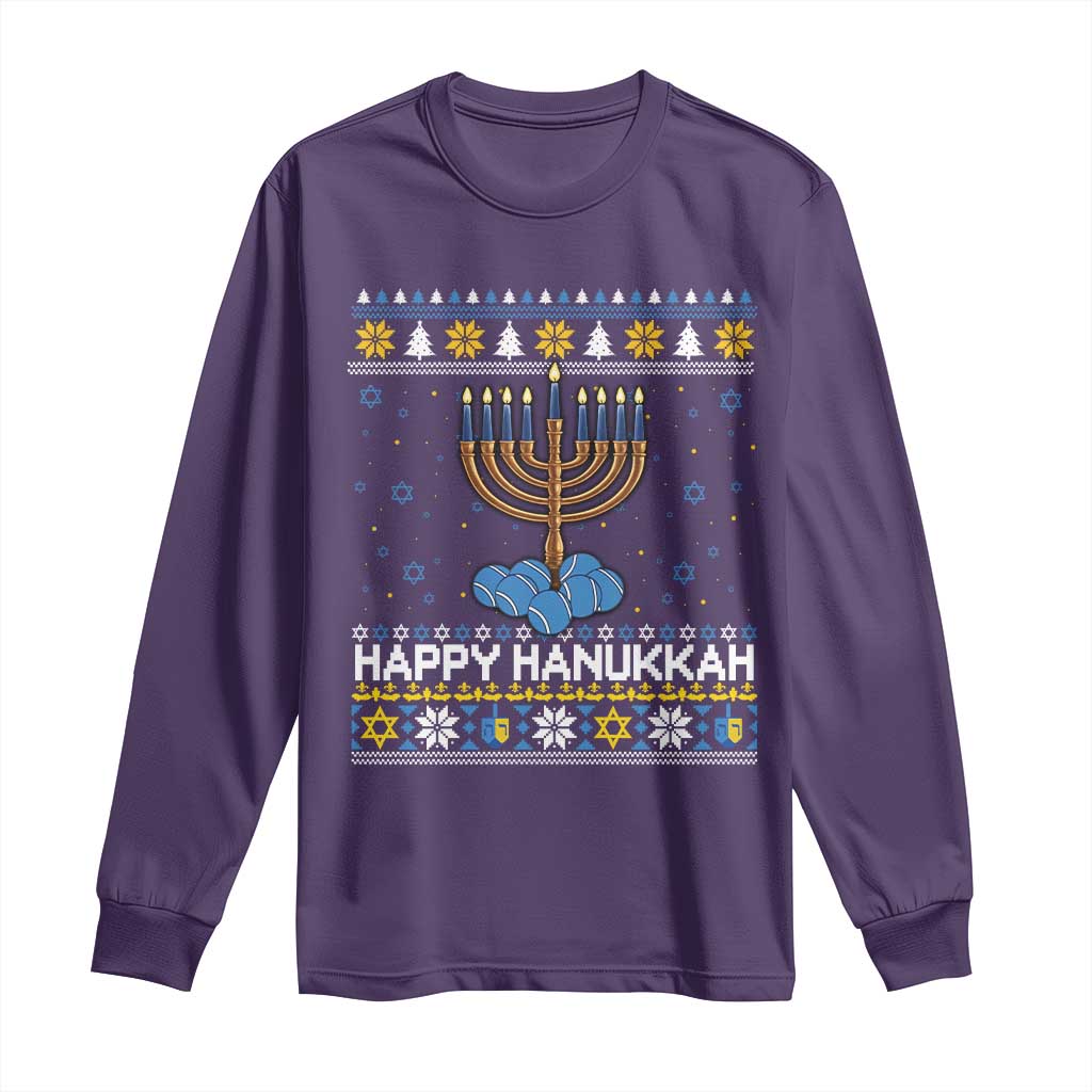 Funny Happy Hanukkah Ugly Sweater Tennis Lover Gift Long Sleeve Shirt TS12 Purple Print Your Wear