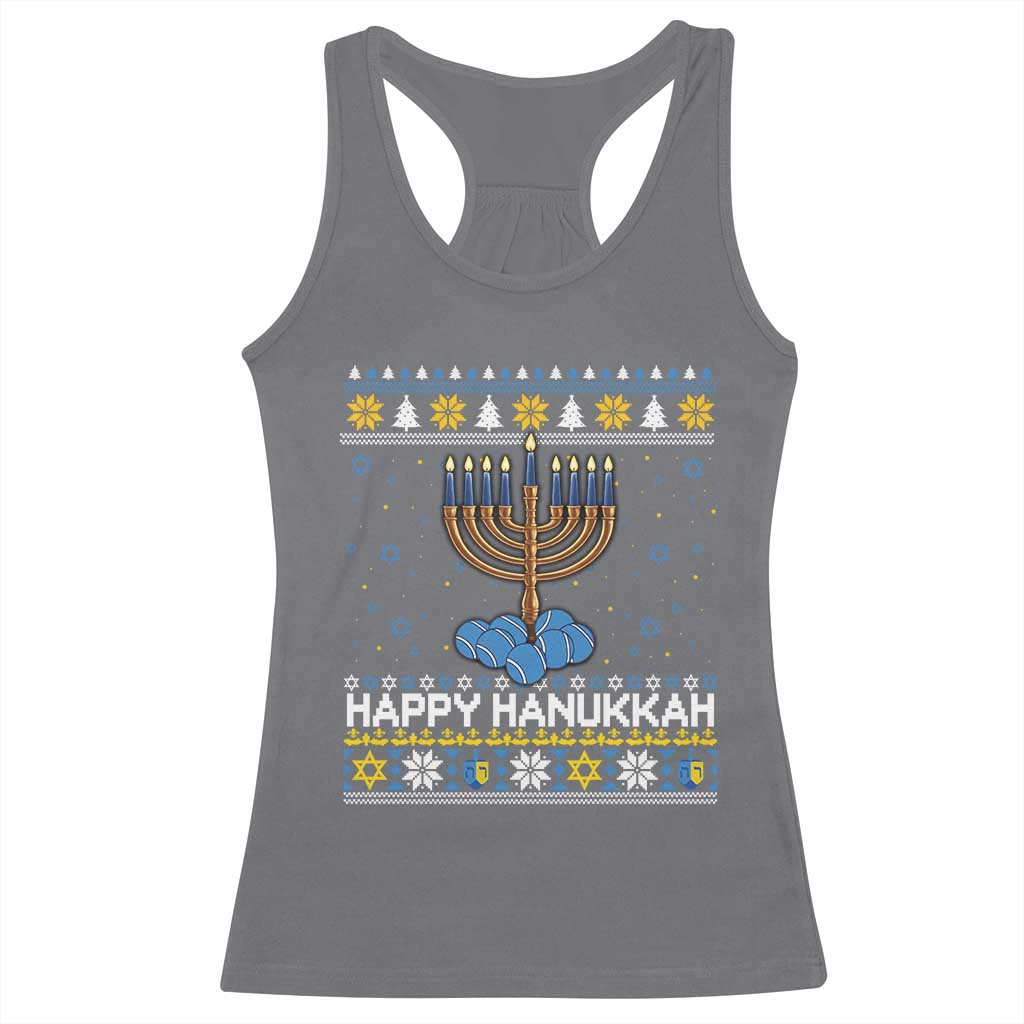 Funny Happy Hanukkah Ugly Sweater Tennis Lover Gift Racerback Tank Top TS12 Charcoal Print Your Wear