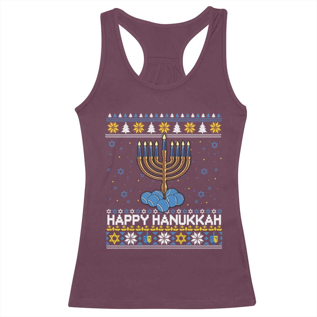 Funny Happy Hanukkah Ugly Sweater Tennis Lover Gift Racerback Tank Top TS12 Maroon Print Your Wear