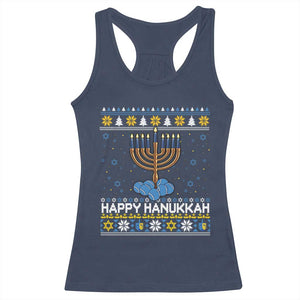 Funny Happy Hanukkah Ugly Sweater Tennis Lover Gift Racerback Tank Top TS12 Navy Print Your Wear