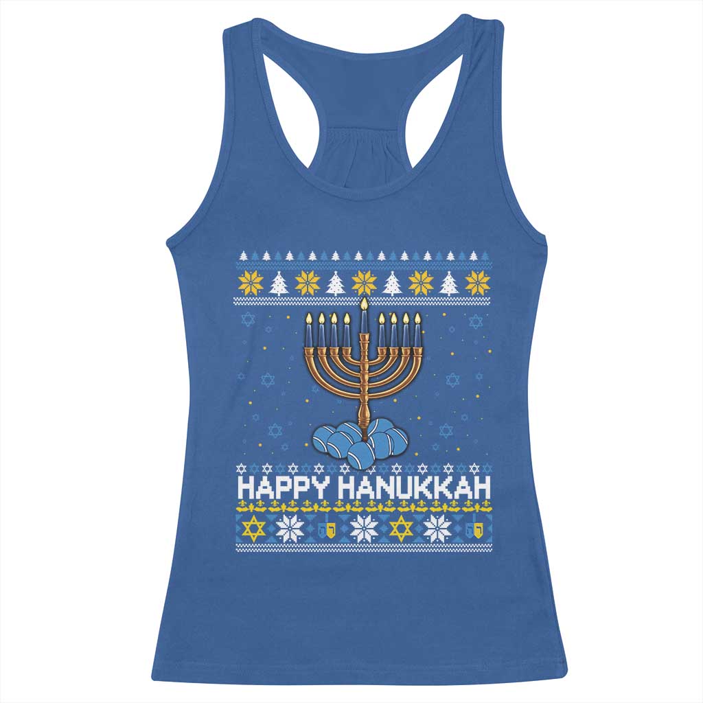 Funny Happy Hanukkah Ugly Sweater Tennis Lover Gift Racerback Tank Top TS12 Royal Blue Print Your Wear