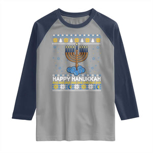 Funny Happy Hanukkah Ugly Sweater Tennis Lover Gift Raglan Shirt TS12 Sport Gray Navy Print Your Wear
