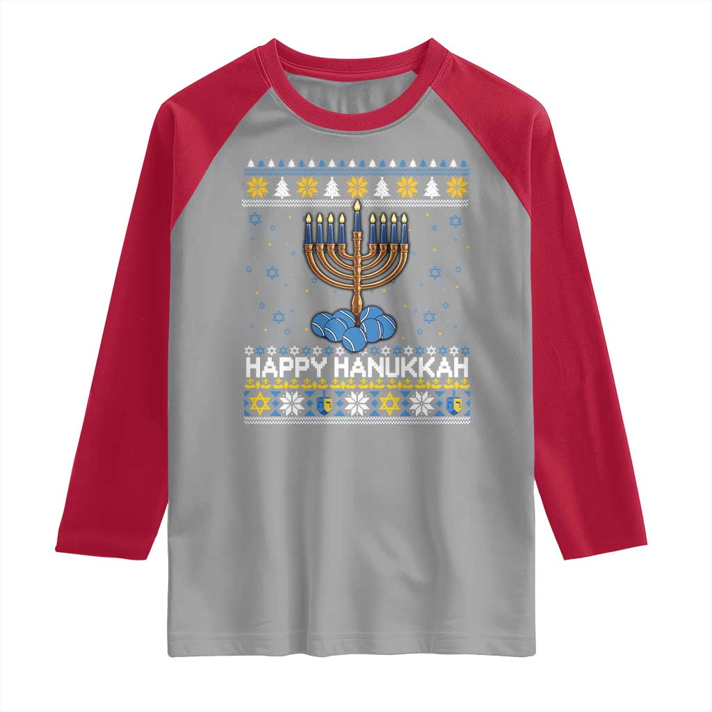 Funny Happy Hanukkah Ugly Sweater Tennis Lover Gift Raglan Shirt TS12 Sport Gray Red Print Your Wear