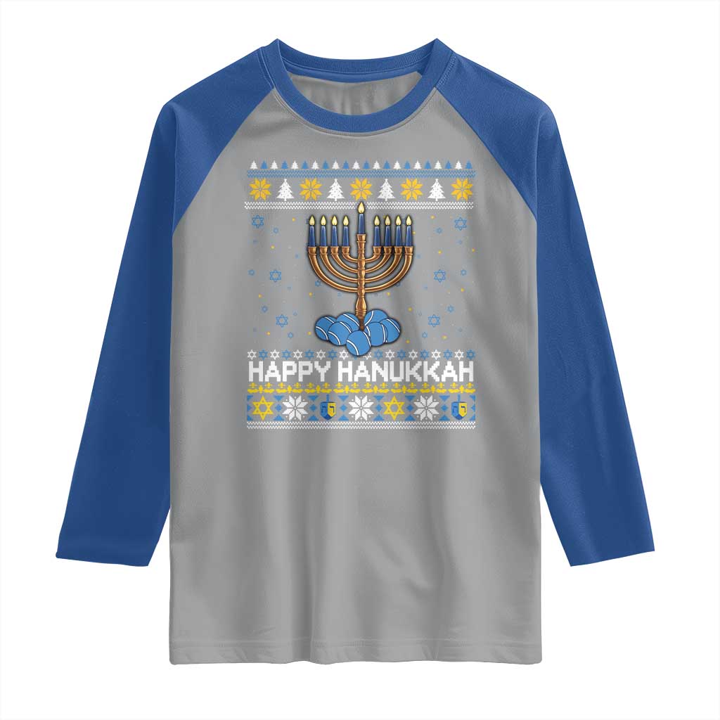 Funny Happy Hanukkah Ugly Sweater Tennis Lover Gift Raglan Shirt TS12 Sport Gray Royal Print Your Wear