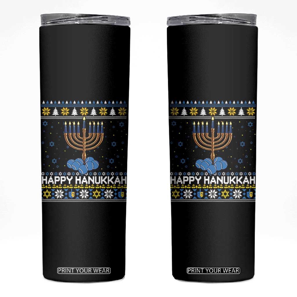 Funny Happy Hanukkah Ugly Sweater Tennis Lover Gift Skinny Tumbler TS12 Black Print Your Wear