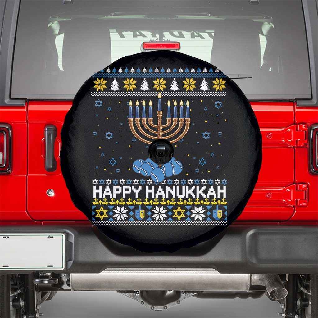 Funny Happy Hanukkah Ugly Sweater Tennis Lover Gift Spare Tire Cover TS12 Black Print Your Wear