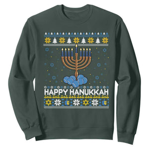 Funny Happy Hanukkah Ugly Sweater Tennis Lover Gift Sweatshirt TS12 Dark Forest Green Print Your Wear