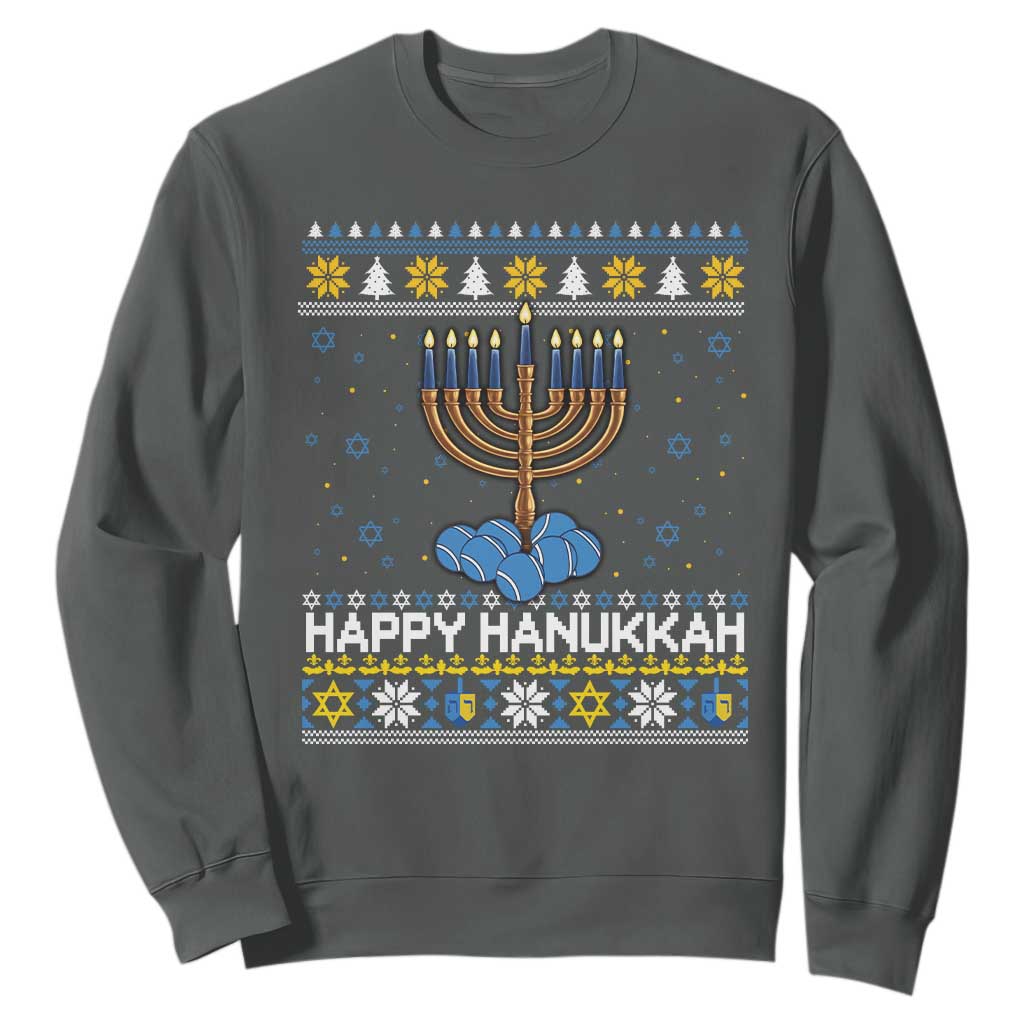 Funny Happy Hanukkah Ugly Sweater Tennis Lover Gift Sweatshirt TS12 Dark Heather Print Your Wear