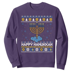 Funny Happy Hanukkah Ugly Sweater Tennis Lover Gift Sweatshirt TS12 Purple Print Your Wear