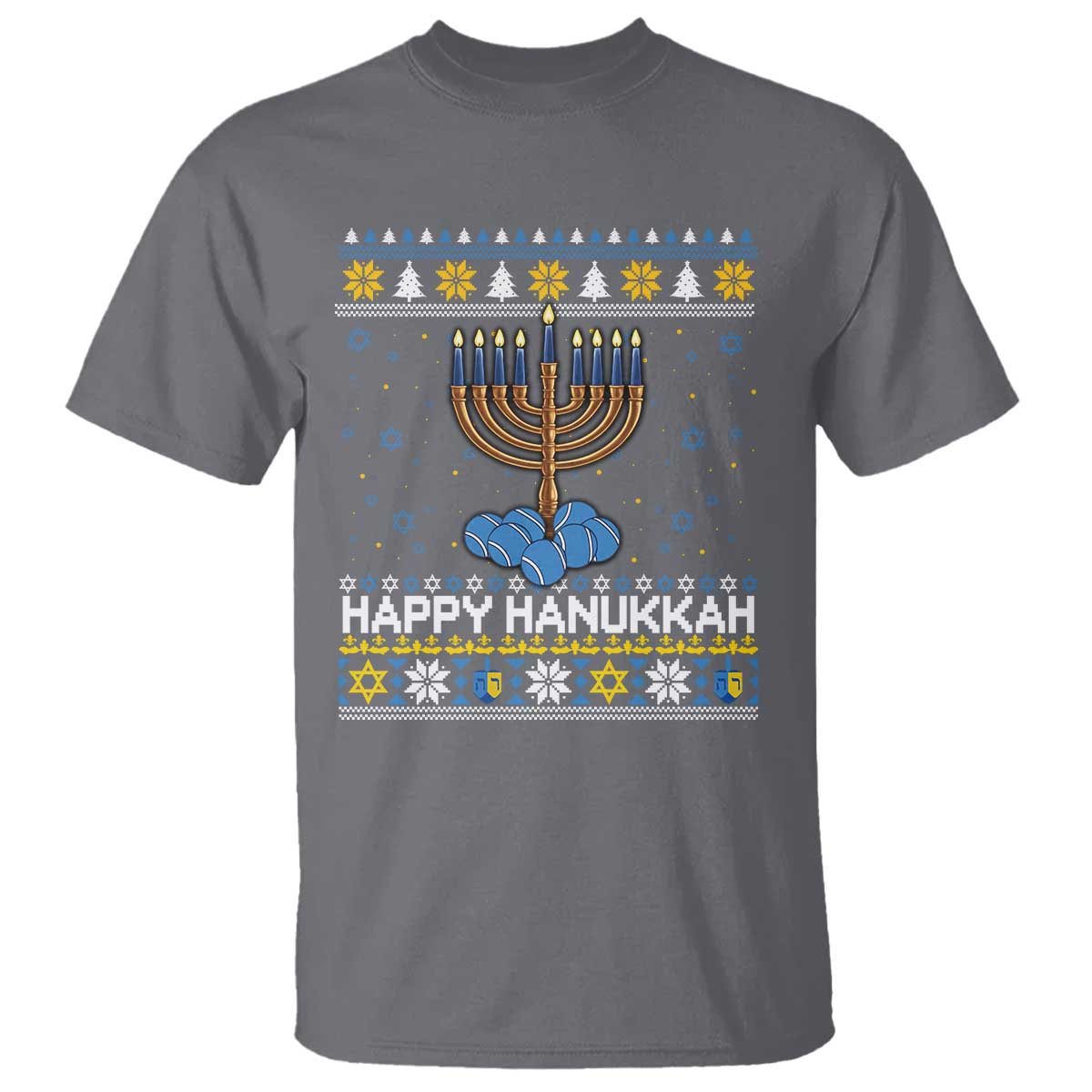 Funny Happy Hanukkah Ugly Sweater Tennis Lover Gift T Shirt TS12 Charcoal Print Your Wear