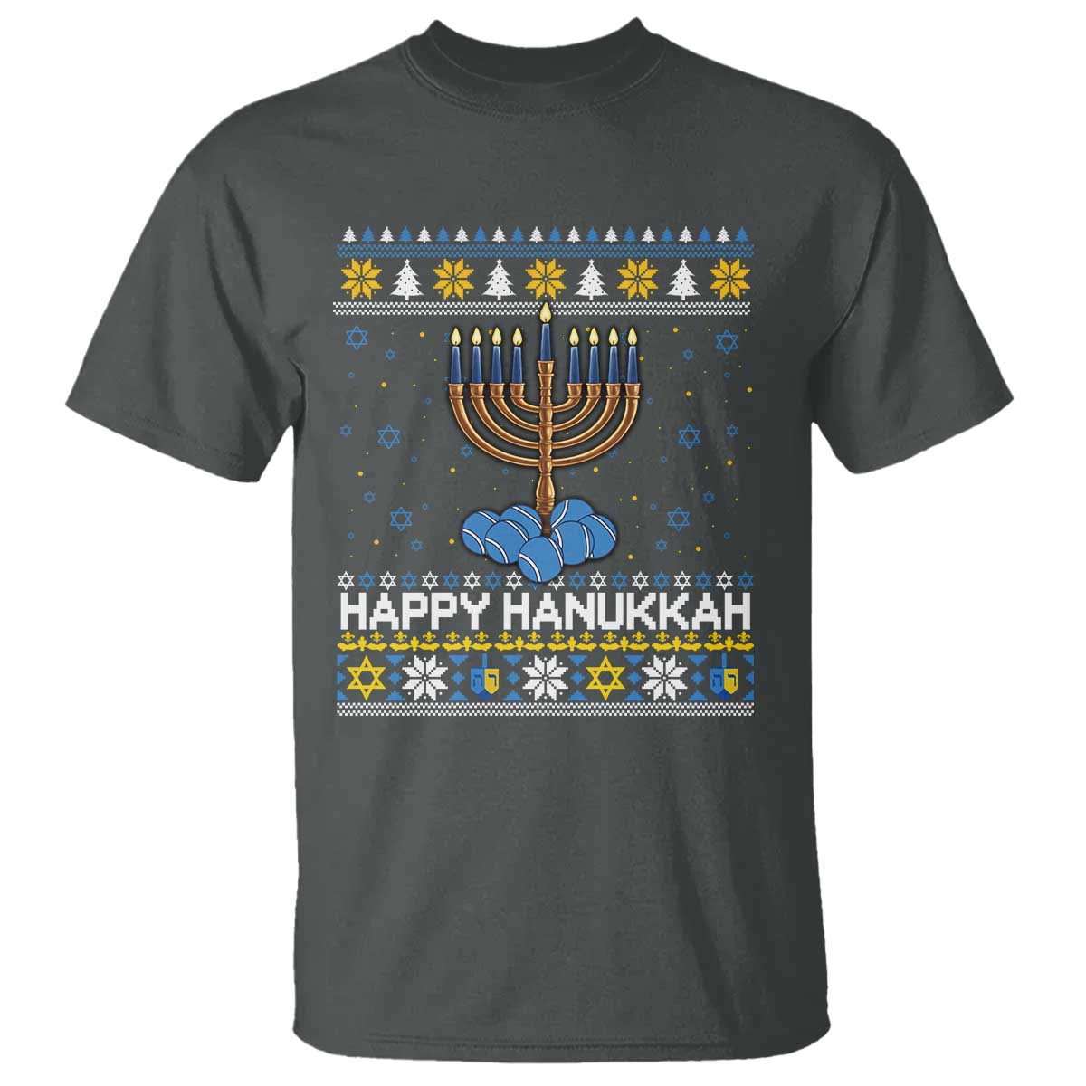 Funny Happy Hanukkah Ugly Sweater Tennis Lover Gift T Shirt TS12 Dark Heather Print Your Wear