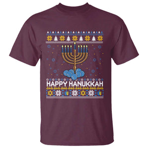 Funny Happy Hanukkah Ugly Sweater Tennis Lover Gift T Shirt TS12 Maroon Print Your Wear