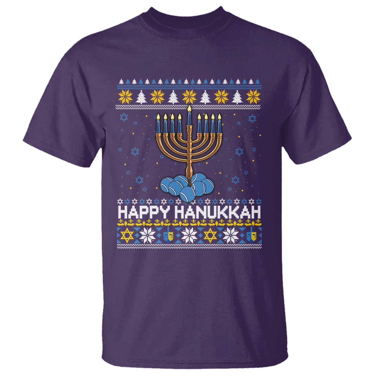 Funny Happy Hanukkah Ugly Sweater Tennis Lover Gift T Shirt TS12 Purple Print Your Wear