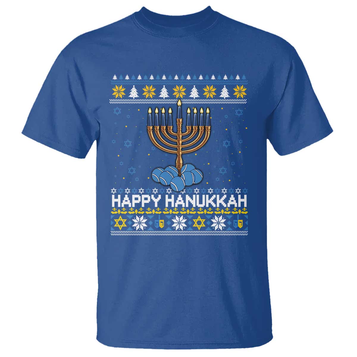 Funny Happy Hanukkah Ugly Sweater Tennis Lover Gift T Shirt TS12 Royal Blue Print Your Wear
