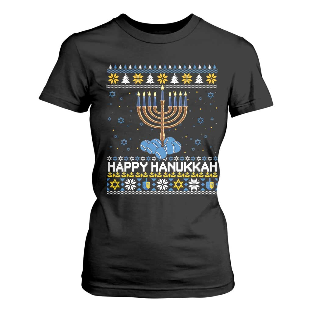 Funny Happy Hanukkah Ugly Sweater Tennis Lover Gift T Shirt For Women TS12 Black Print Your Wear