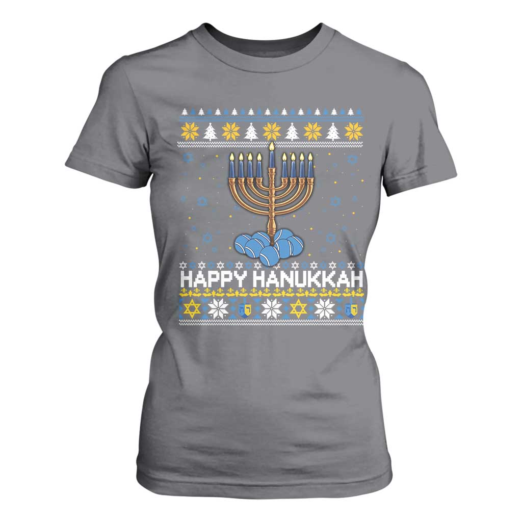 Funny Happy Hanukkah Ugly Sweater Tennis Lover Gift T Shirt For Women TS12 Charcoal Print Your Wear