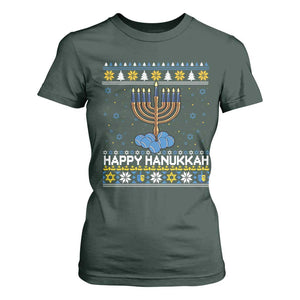 Funny Happy Hanukkah Ugly Sweater Tennis Lover Gift T Shirt For Women TS12 Dark Forest Green Print Your Wear