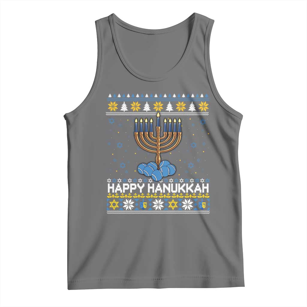 Funny Happy Hanukkah Ugly Sweater Tennis Lover Gift Tank Top TS12 Black Heather Print Your Wear