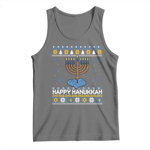 Funny Happy Hanukkah Ugly Sweater Tennis Lover Gift Tank Top TS12 Black Heather Print Your Wear