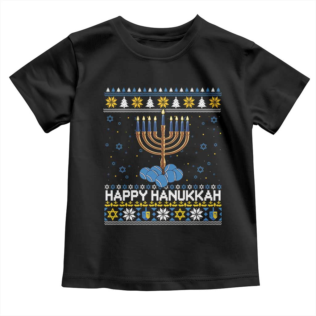 Funny Happy Hanukkah Ugly Sweater Tennis Lover Gift Toddler T Shirt TS12 Black Print Your Wear