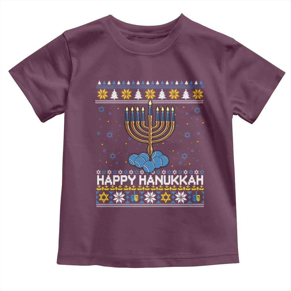 Funny Happy Hanukkah Ugly Sweater Tennis Lover Gift Toddler T Shirt TS12 Maroon Print Your Wear