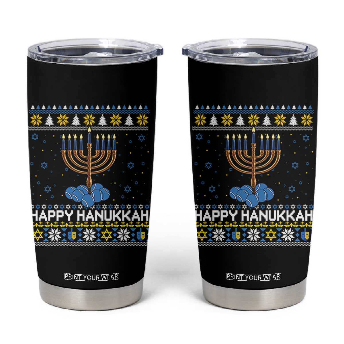 Funny Happy Hanukkah Ugly Sweater Tennis Lover Gift Tumbler Cup TS12 Black Print Your Wear