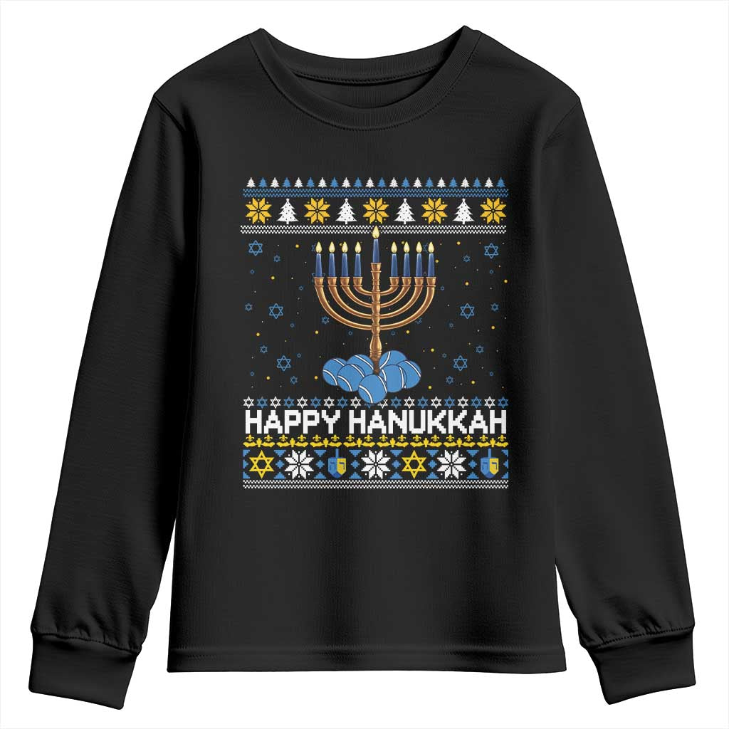 Funny Happy Hanukkah Ugly Sweater Tennis Lover Gift Youth Sweatshirt TS12 Black Print Your Wear