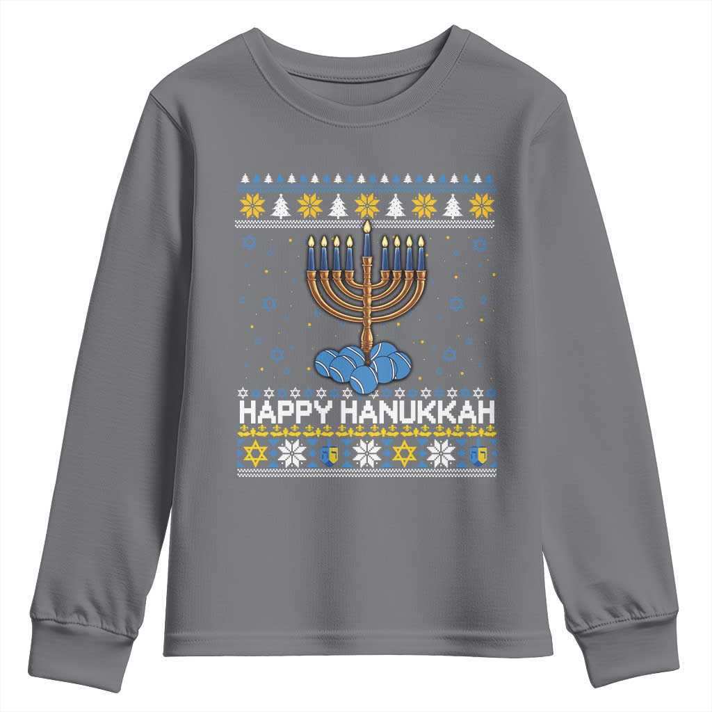 Funny Happy Hanukkah Ugly Sweater Tennis Lover Gift Youth Sweatshirt TS12 Charcoal Print Your Wear
