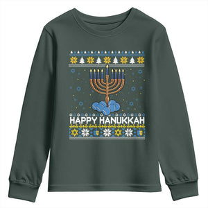 Funny Happy Hanukkah Ugly Sweater Tennis Lover Gift Youth Sweatshirt TS12 Dark Forest Green Print Your Wear