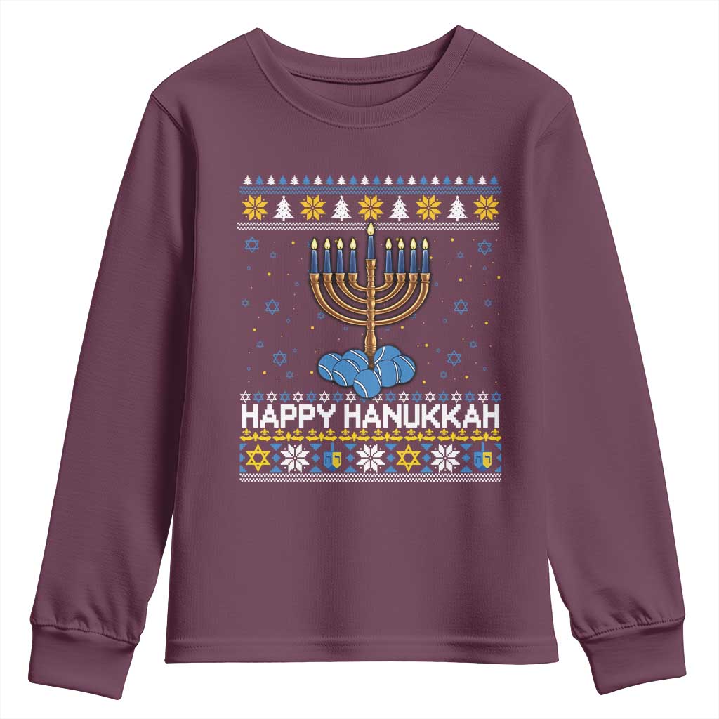 Funny Happy Hanukkah Ugly Sweater Tennis Lover Gift Youth Sweatshirt TS12 Maroon Print Your Wear