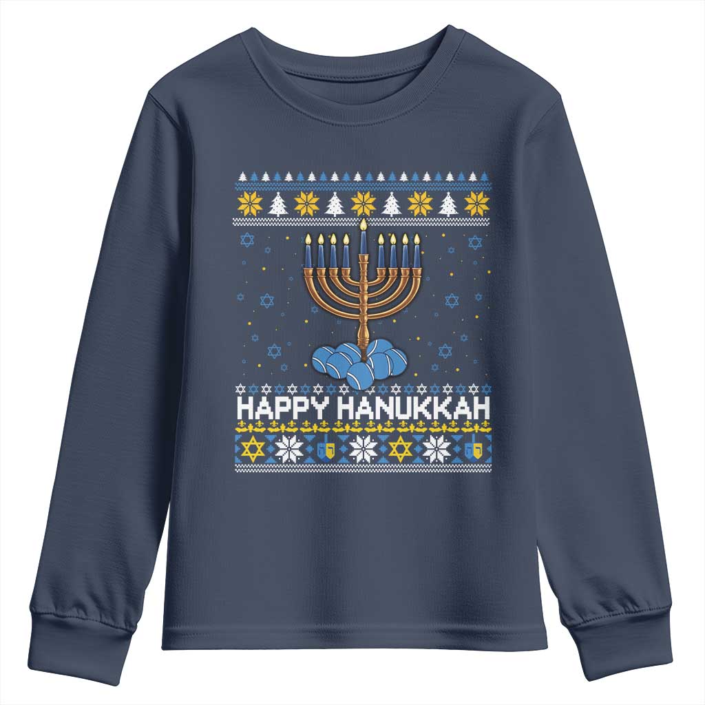 Funny Happy Hanukkah Ugly Sweater Tennis Lover Gift Youth Sweatshirt TS12 Navy Print Your Wear