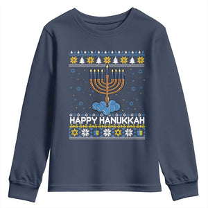 Funny Happy Hanukkah Ugly Sweater Tennis Lover Gift Youth Sweatshirt TS12 Navy Print Your Wear
