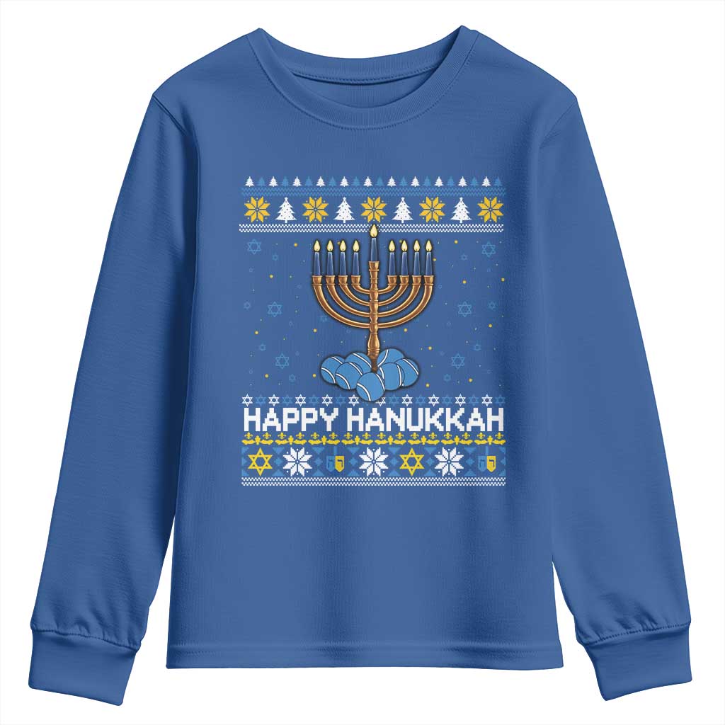 Funny Happy Hanukkah Ugly Sweater Tennis Lover Gift Youth Sweatshirt TS12 Royal Blue Print Your Wear