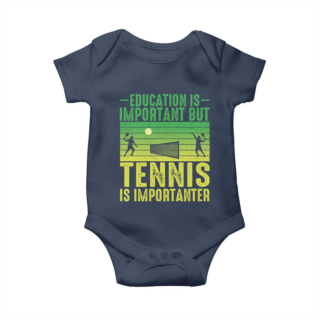 Vintage Retro Tennis Quote Baby Onesie Education Is Important But Tennis Is Importanter TS12 Navy Print Your Wear
