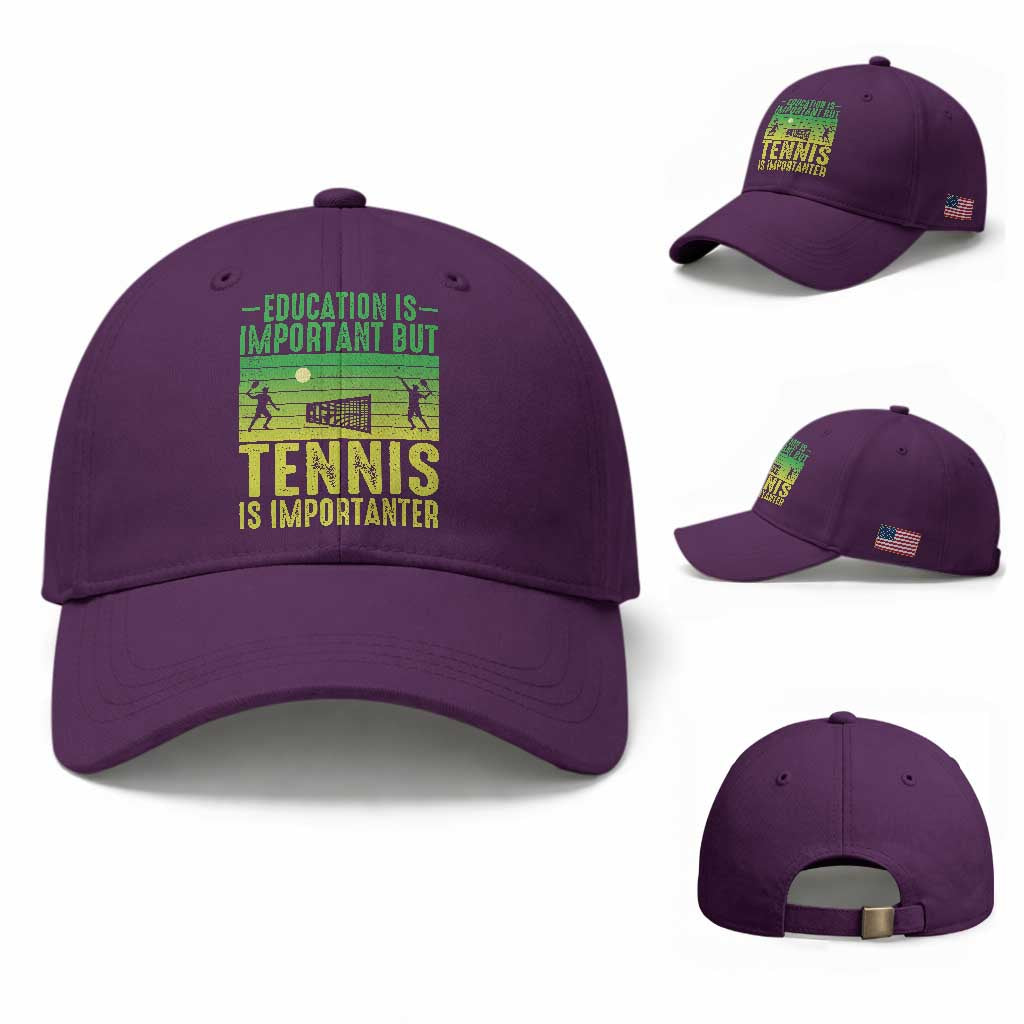 Vintage Retro Tennis Quote Baseball Cap Education Is Important But Tennis Is Importanter TS12 Baseball Cap Universal Fit Purple Print Your Wear