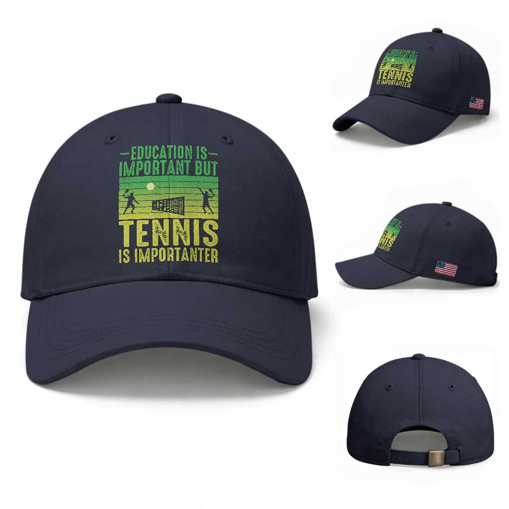 Vintage Retro Tennis Quote Baseball Cap Education Is Important But Tennis Is Importanter TS12 Baseball Cap Universal Fit Navy Print Your Wear