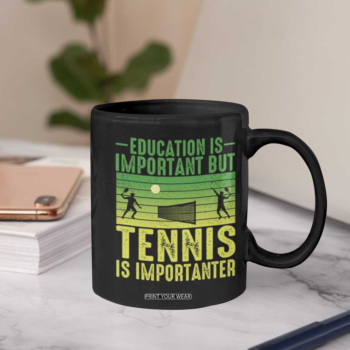 Vintage Retro Tennis Quote Coffee Mug Education Is Important But Tennis Is Importanter TS12 Print Your Wear