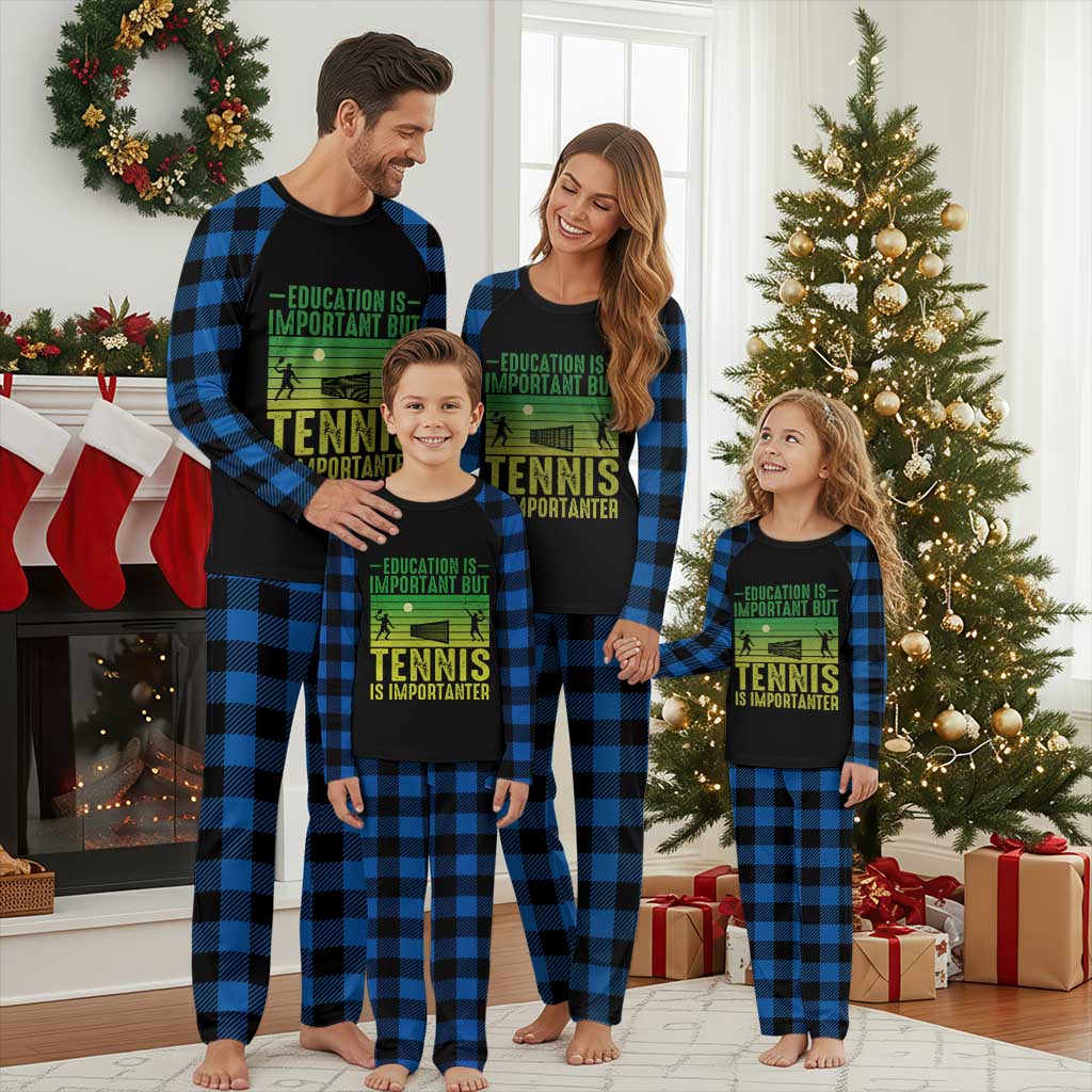 Vintage Retro Tennis Quote Plaid Pajama Set Education Is Important But Tennis Is Importanter TS12 Blue Plaid Print Your Wear