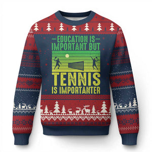 Vintage Retro Tennis Quote Ugly Christmas Sweater Education Is Important But Tennis Is Importanter TS12 Navy Red Print Your Wear