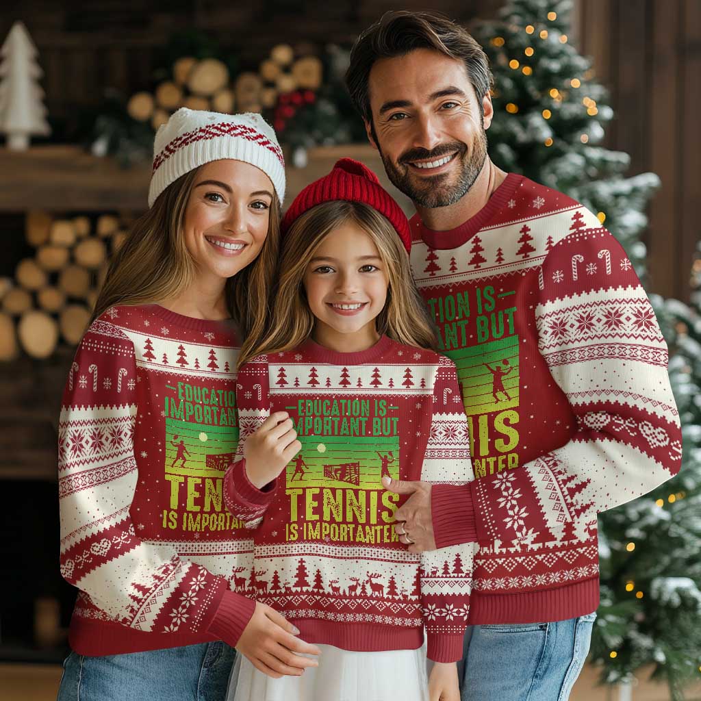 Vintage Retro Tennis Quote Ugly Christmas Sweater Education Is Important But Tennis Is Importanter TS12 Red Beige Print Your Wear