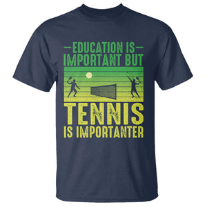 Vintage Retro Tennis Quote T Shirt Education Is Important But Tennis Is Importanter TS12 Navy Print Your Wear