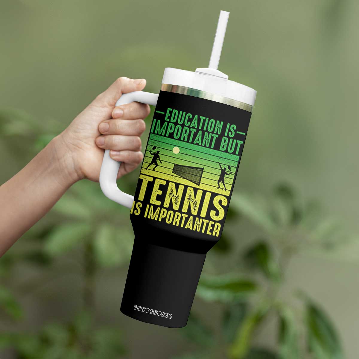 Vintage Retro Tennis Quote Tumbler With Handle Education Is Important But Tennis Is Importanter TS12 Print Your Wear