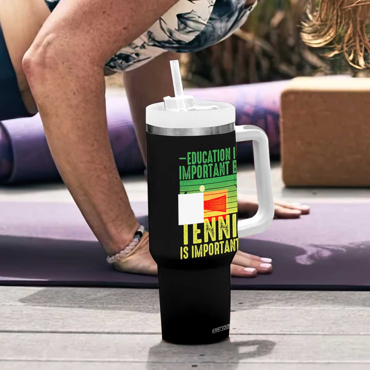 Vintage Retro Tennis Quote Tumbler With Handle Education Is Important But Tennis Is Importanter TS12 Print Your Wear